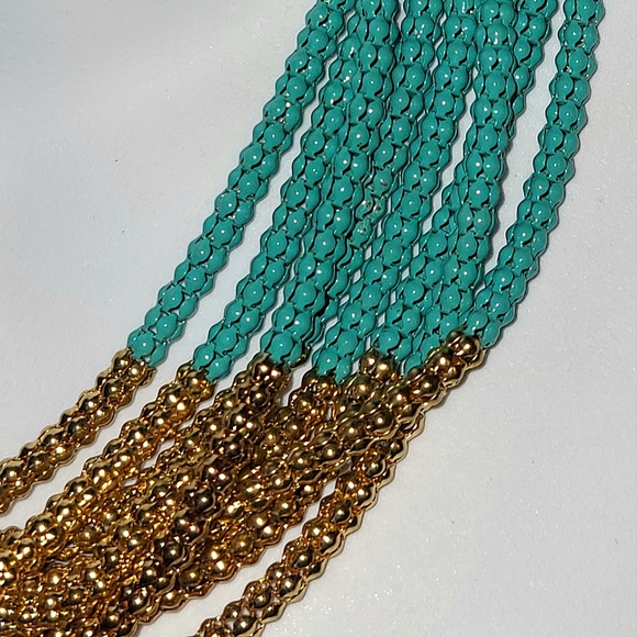 Vintage 70's Style Gold & Turquoise Tone Metal Chain Statement Necklace - Picture 2 of 3